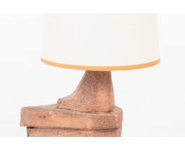 Table lamp in sandstone and beige paper lampshade 1950