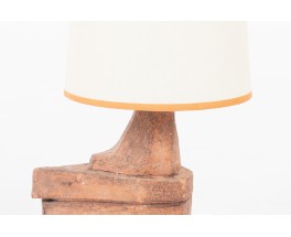 Table lamp in sandstone and beige paper lampshade 1950