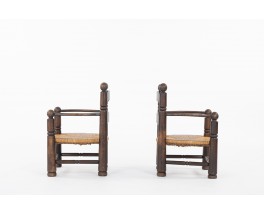 Charles Dudouyt armchairs in oak and straw 1930 set of 2