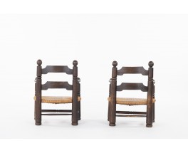 Charles Dudouyt armchairs in oak and straw 1930 set of 2