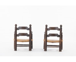 Fauteuils Charles Dudouyt en chêne et paille 1930 set de 2