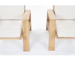 Armchairs in oak with beige cushions 1950 set of 2