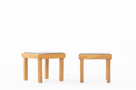 Side tables in elm and slate edition Maison Regain 1980 set of 2
