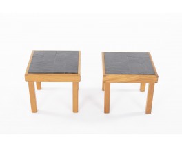 Side tables in elm and slate edition Maison Regain 1980 set of 2