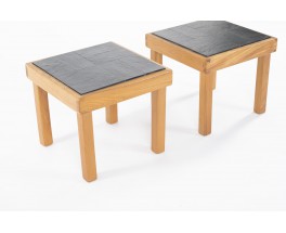 Side tables in elm and slate edition Maison Regain 1980 set of 2