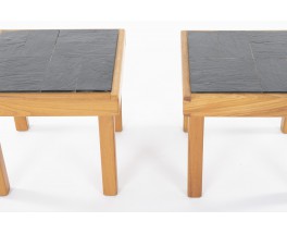 Side tables in elm and slate edition Maison Regain 1980 set of 2