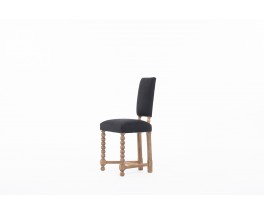Chaise en hêtre et lin noir design breton 1930