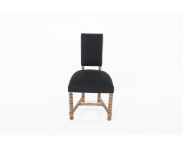 Chair in beech and black linen Breton design 1930