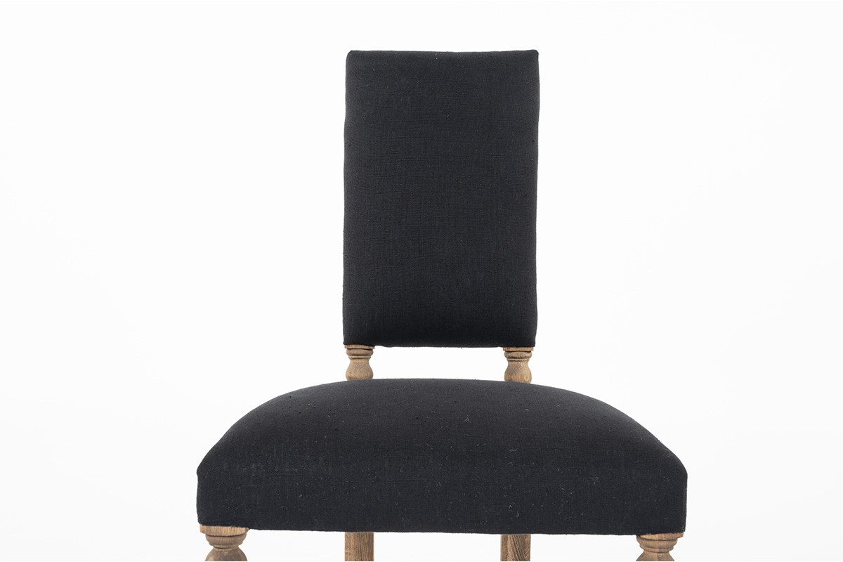 Chaise en hêtre et lin noir design breton 1930