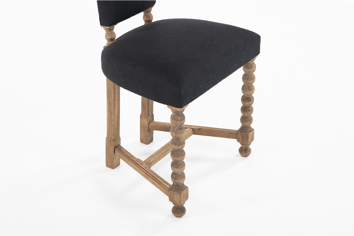 Chair in beech and black linen Breton design 1930