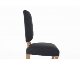 Chaise en hêtre et lin noir design breton 1930