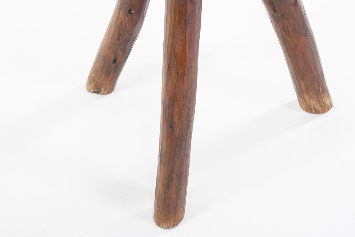 Tripod pedestal table in cedar brutalist design 1950