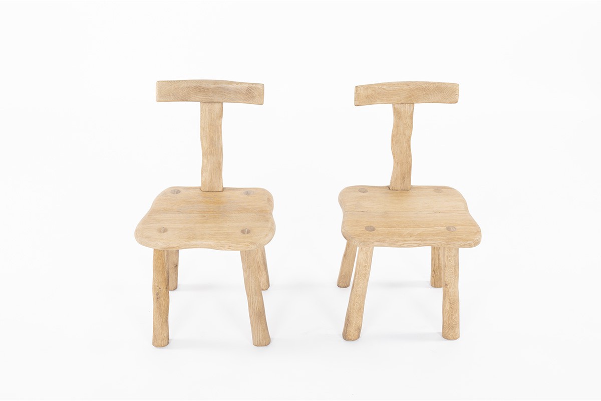 Chairs in sanded oak design chalet 1950 set of 2
