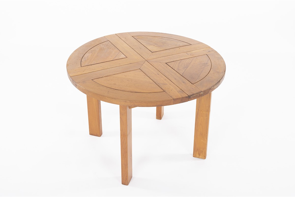 Round dining table in elm edition Maison Regain 1980