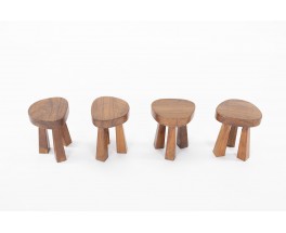 Tripod stools in olive wood 1950 set of 4