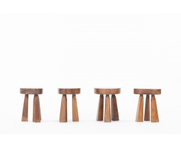 Tripod stools in olive wood 1950 set of 4