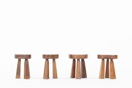Tripod stools in olive wood 1950 set of 4