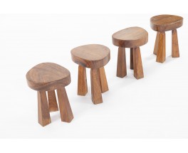 Tripod stools in olive wood 1950 set of 4