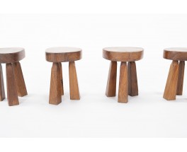 Tripod stools in olive wood 1950 set of 4