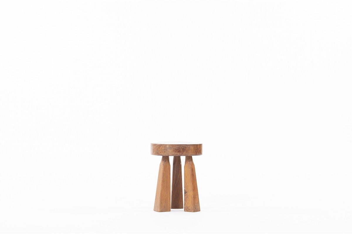 Tripod stools in olive wood 1950 set of 4