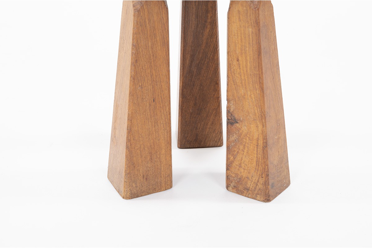 Tripod stools in olive wood 1950 set of 4