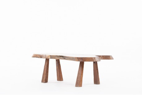 Table basse en olivier forme libre design brutaliste 1950