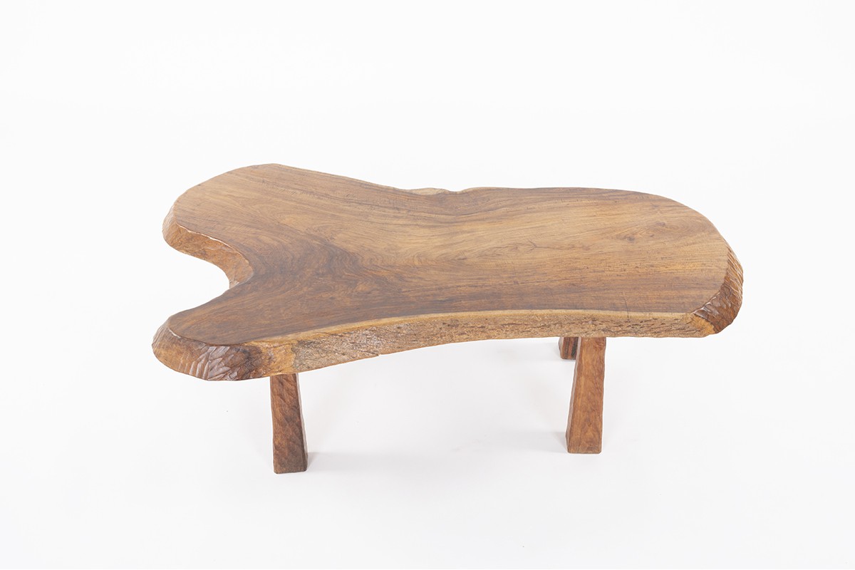 Coffee table in olive tree free form brutalist design 1950
