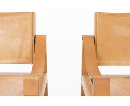 Pierre Chapo armchairs model S10 in elm and brown leather 1960 set of 2