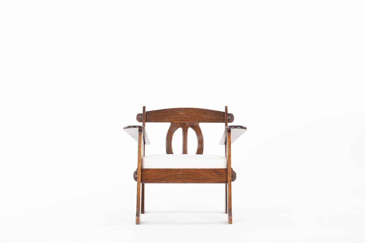 Armchair in mahogany with beige Maison Thevenon fabric 1950