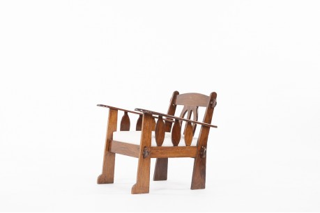 Armchair in mahogany with beige Maison Thevenon fabric 1950