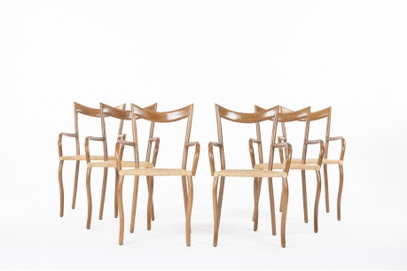 Chaises Val Padilla modèle Manila corde et bois édition Jasper Conran 1970 set de 6