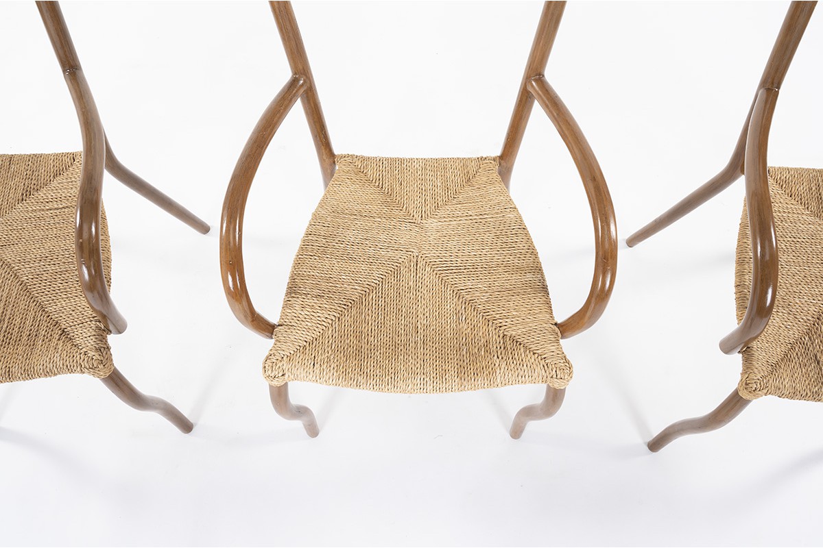 Val Padilla chairs model Manila in rope and wood edition Jasper Conran 1970 set of 6
