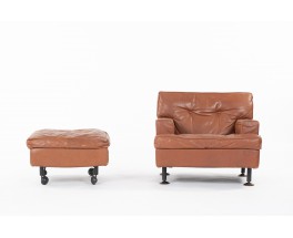 Armchair and footstool Marco Zanuso model Square in leather edition Arflex 1960