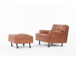 Armchair and footstool Marco Zanuso model Square in leather edition Arflex 1960