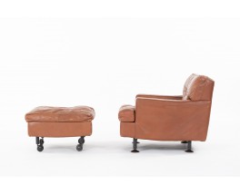 Armchair and footstool Marco Zanuso model Square in leather edition Arflex 1960