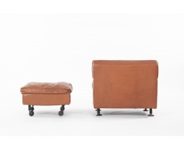 Armchair and footstool Marco Zanuso model Square in leather edition Arflex 1960