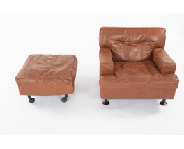 Armchair and footstool Marco Zanuso model Square in leather edition Arflex 1960