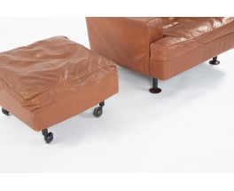 Armchair and footstool Marco Zanuso model Square in leather edition Arflex 1960