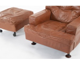 Armchair and footstool Marco Zanuso model Square in leather edition Arflex 1960