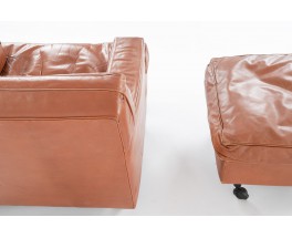 Armchair and footstool Marco Zanuso model Square in leather edition Arflex 1960