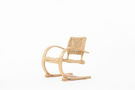 Fauteuil Audoux Minet corde et hêtre édition Vibo Vesoul 1950