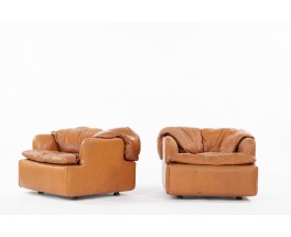 Alberto Rosselli armchairs model Confidential in leather edition Saporiti 1970 set of 2