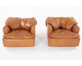 Alberto Rosselli armchairs model Confidential in leather edition Saporiti 1970 set of 2