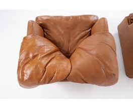 Alberto Rosselli armchairs model Confidential in leather edition Saporiti 1970 set of 2