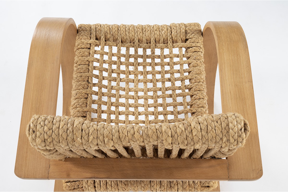 Audoux Minet armchair beech and rope edition Vibo Vesoul 1950