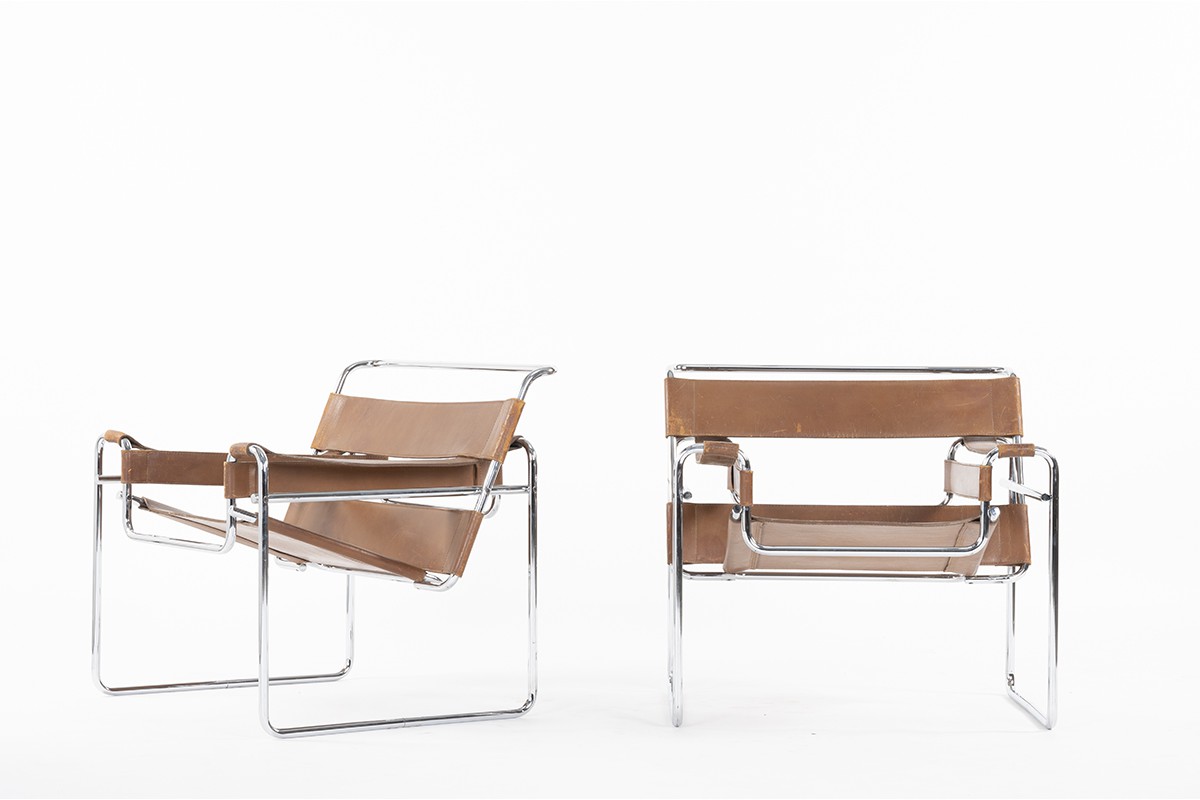 Marcel Breuer armchairs model Wassily B3 edition Knoll International 1970 set of 2