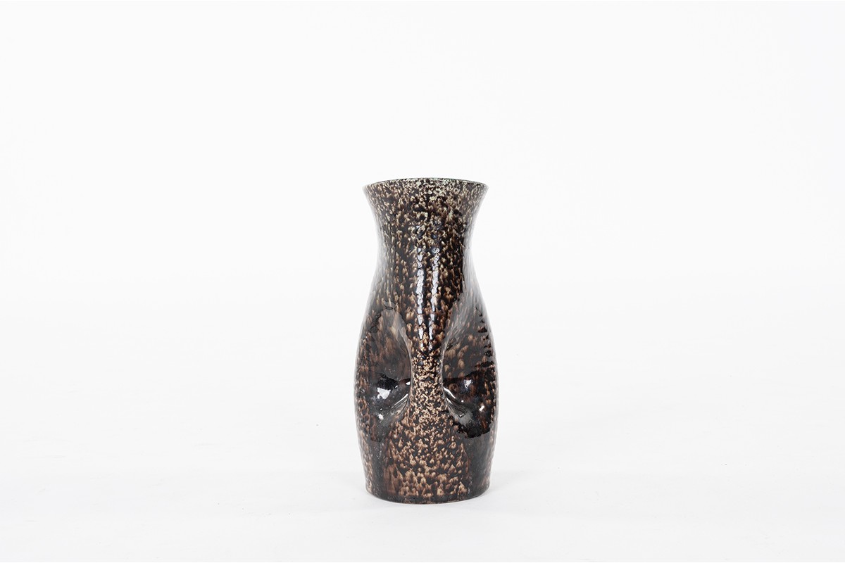 Vase Accolay céramique noir 1950