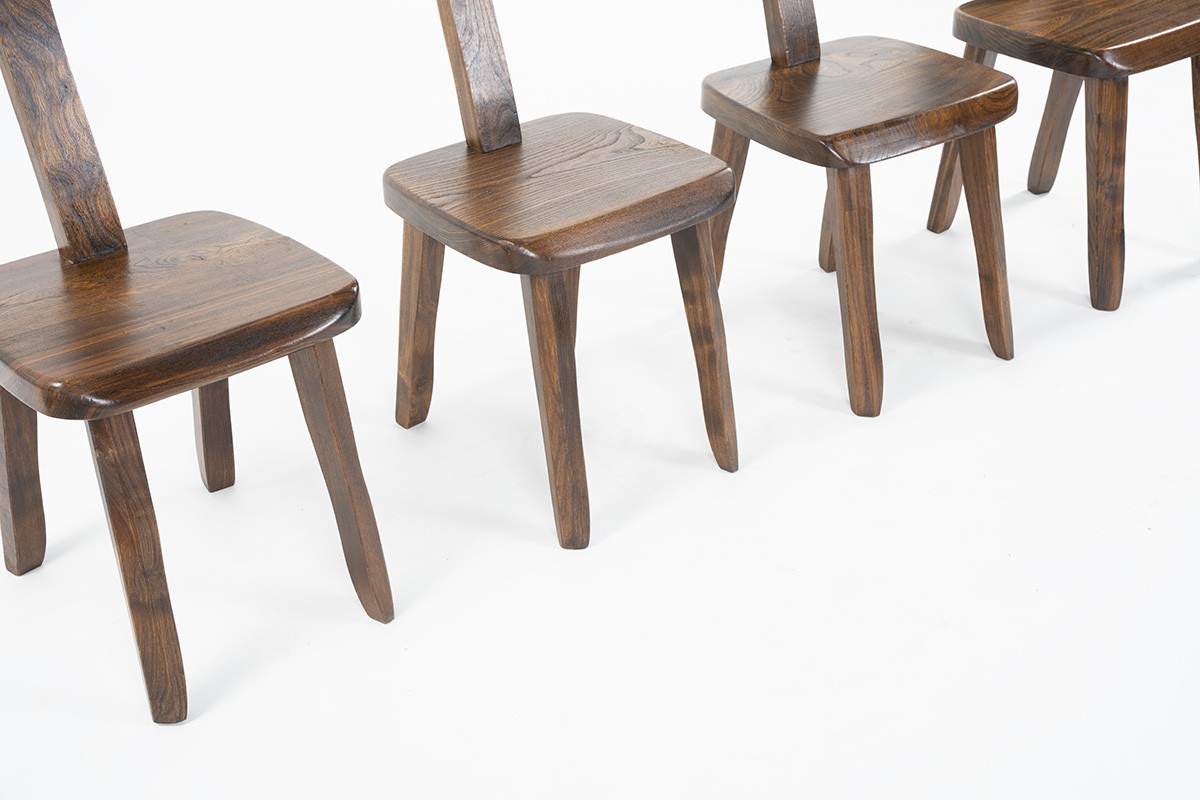 Chairs in elm T Back Brutalist Design 1950 Set Of 4