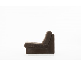 Jacques Charpentier low chair in brown suede 1970