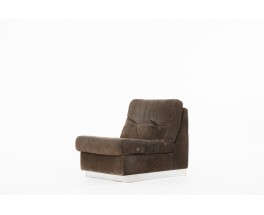 Jacques Charpentier low chair in brown suede 1970